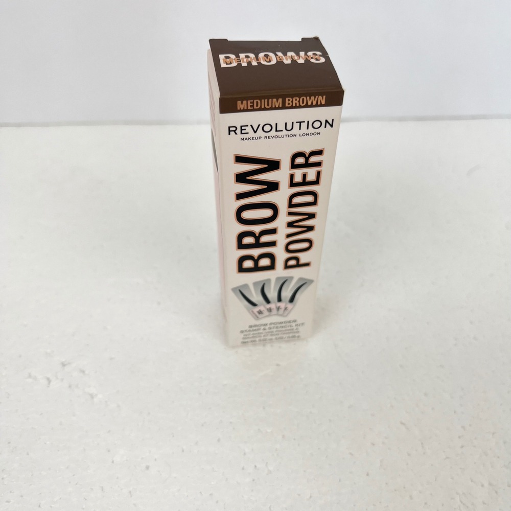 Makeup Revolution London Brow Powder Stamp & Stencil Kit Medium Brown New In Box - Picture 2 of 6